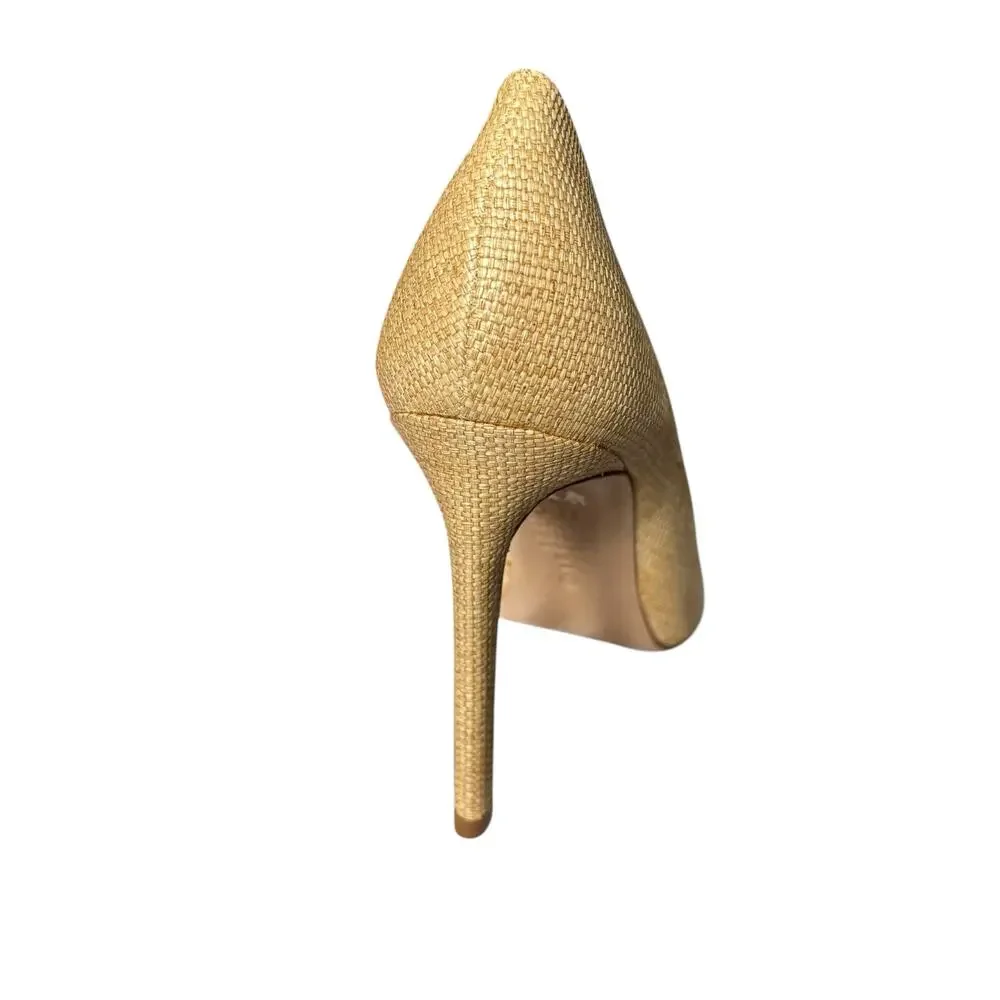 NWB Schutz LOU Pointed-Toe Fabric Leather outsole Stiletto Pump Beige (Size 8 B)
